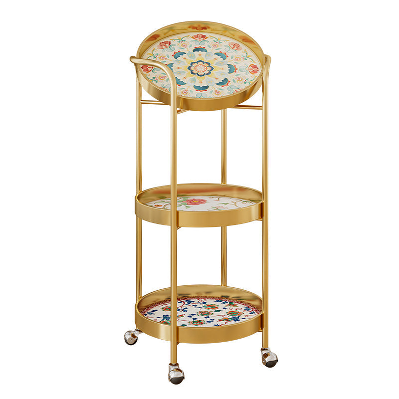 Contemporary Retro Iron Round Patterned Side Table With Wheels For Living Room