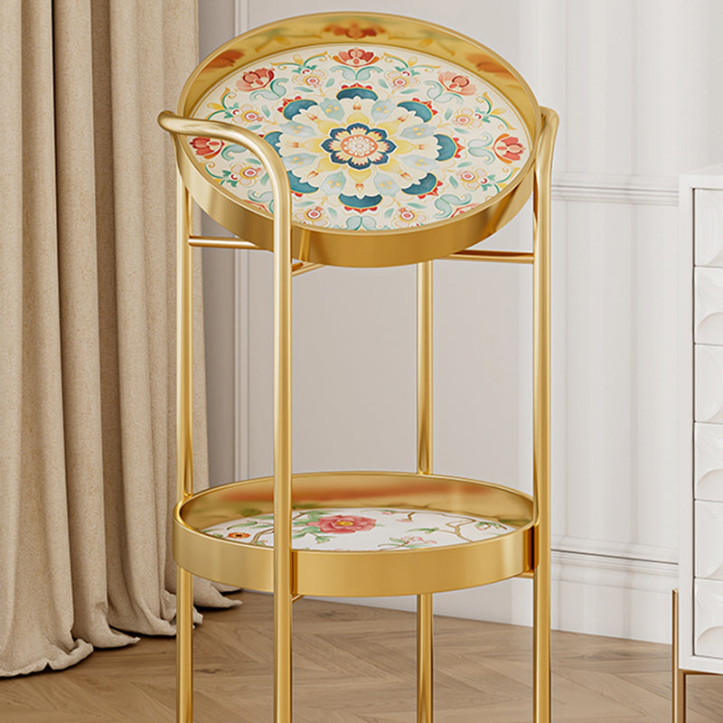 Contemporary Retro Iron Round Patterned Side Table With Wheels For Living Room