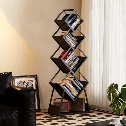 Modern Minimalist Carbon Steel Square Bookshelf 5-Tier Storage For Living Room & Home Office