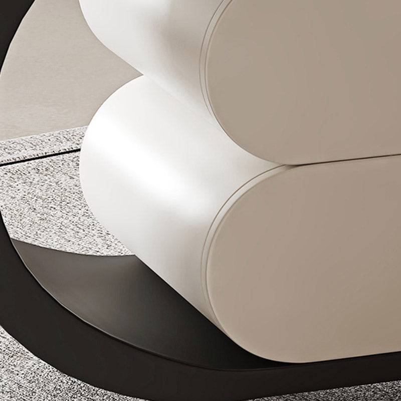 Modern Minimalist Solid Wood Carbon Steel MDF Top Oval Rolling Coffee Table With 2 Drawers For Living Room