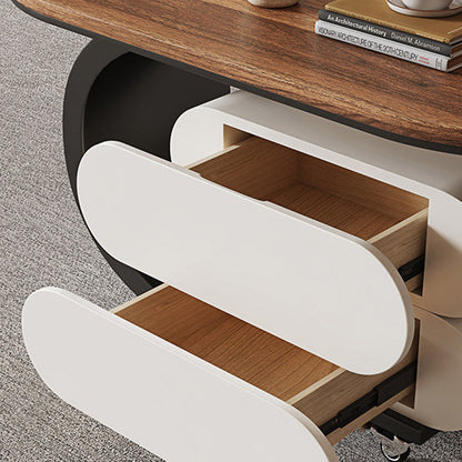 Modern Minimalist Solid Wood Carbon Steel MDF Top Oval Rolling Coffee Table With 2 Drawers For Living Room