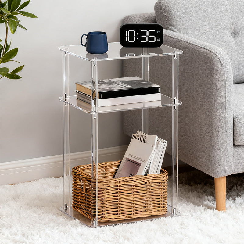 Modern Minimalist Clear Acrylic Side Table 3-Tier Storage For Living Room & Bathroom