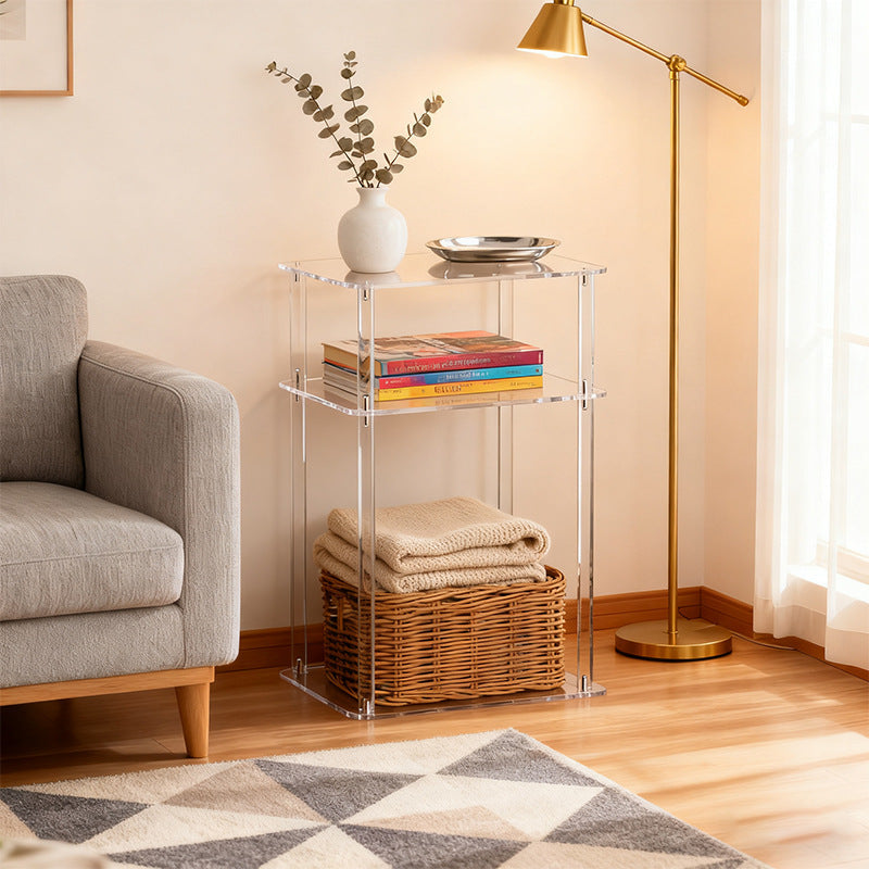 Modern Minimalist Clear Acrylic Side Table 3-Tier Storage For Living Room & Bathroom
