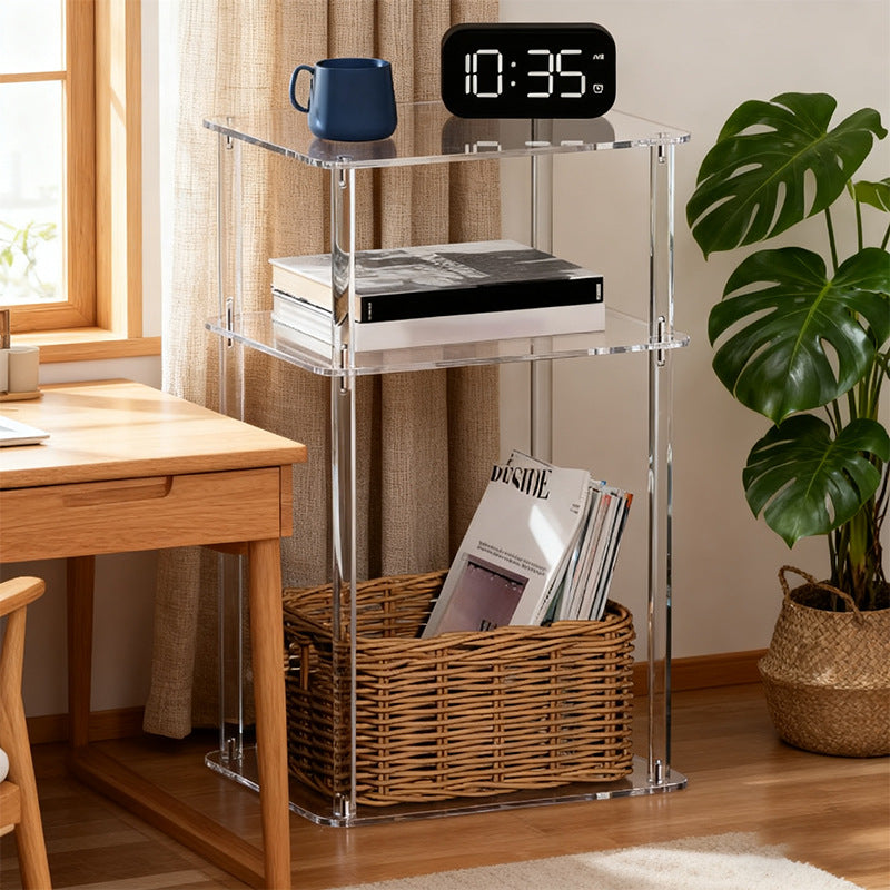 Modern Minimalist Clear Acrylic Side Table 3-Tier Storage For Living Room & Bathroom