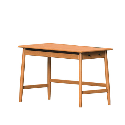 Modern Minimalist Solid Cherry Wood Glass Rectangular Desk With 2 Drawers & Side Hook For Home Office