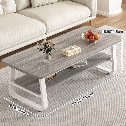 Modern Minimalist MDF & Iron Rounded Rectangular Coffee Table With 2-Tier Storage For Living Room