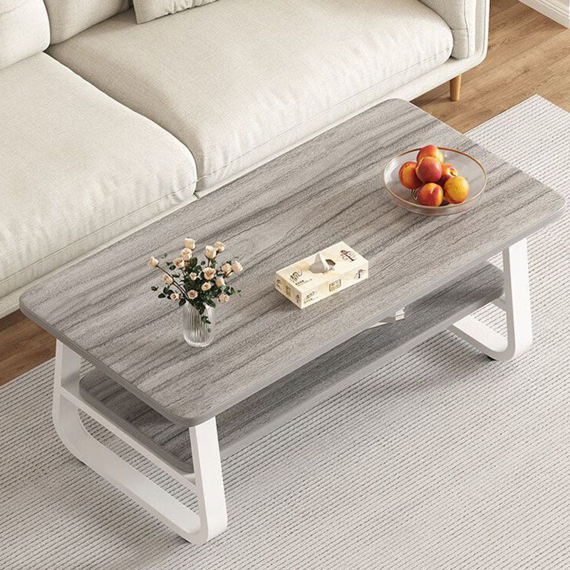 Modern Minimalist MDF & Iron Rounded Rectangular Coffee Table With 2-Tier Storage For Living Room
