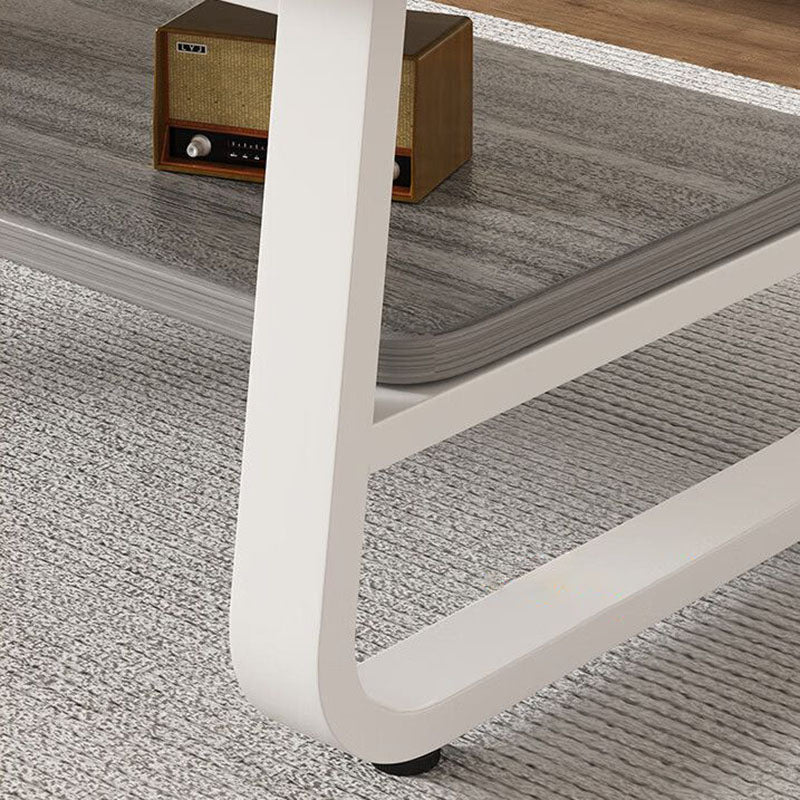 Modern Minimalist MDF & Iron Rounded Rectangular Coffee Table With 2-Tier Storage For Living Room