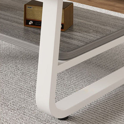 Modern Minimalist MDF & Iron Rounded Rectangular Coffee Table With 2-Tier Storage For Living Room