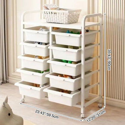 Modern Minimalist PP & Carbon Steel Rectangular Storage Shelf With Drawers, Mobile Organizer For Living Room & Bedroom