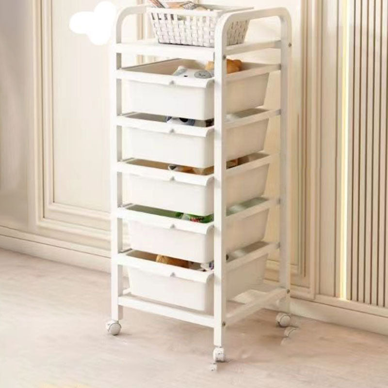 Modern Minimalist PP & Carbon Steel Rectangular Storage Shelf With Drawers, Mobile Organizer For Living Room & Bedroom
