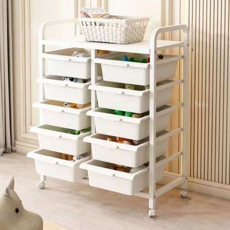 Modern Minimalist PP & Carbon Steel Rectangular Storage Shelf With Drawers, Mobile Organizer For Living Room & Bedroom
