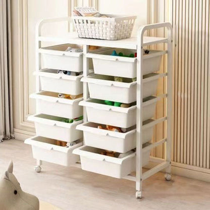 Modern Minimalist PP & Carbon Steel Rectangular Storage Shelf With Drawers, Mobile Organizer For Living Room & Bedroom