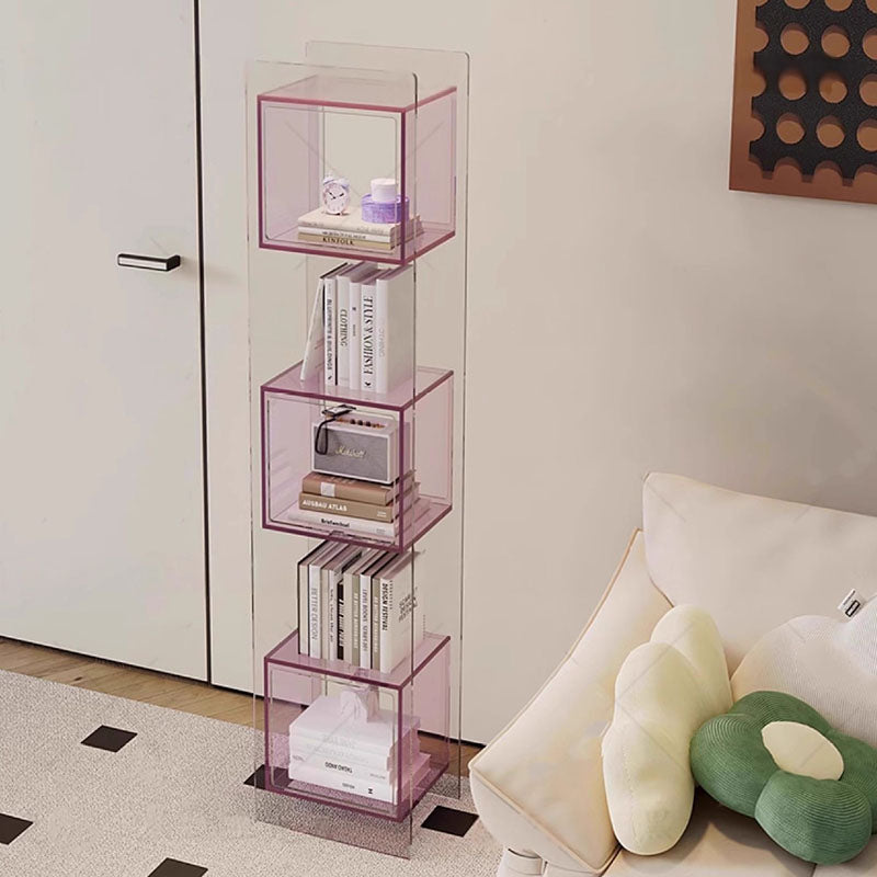 Modern Minimalist Acrylic Rectangular Storage Shelf - 5 Tiers Open Display Bookcase For Living Room & Home Office