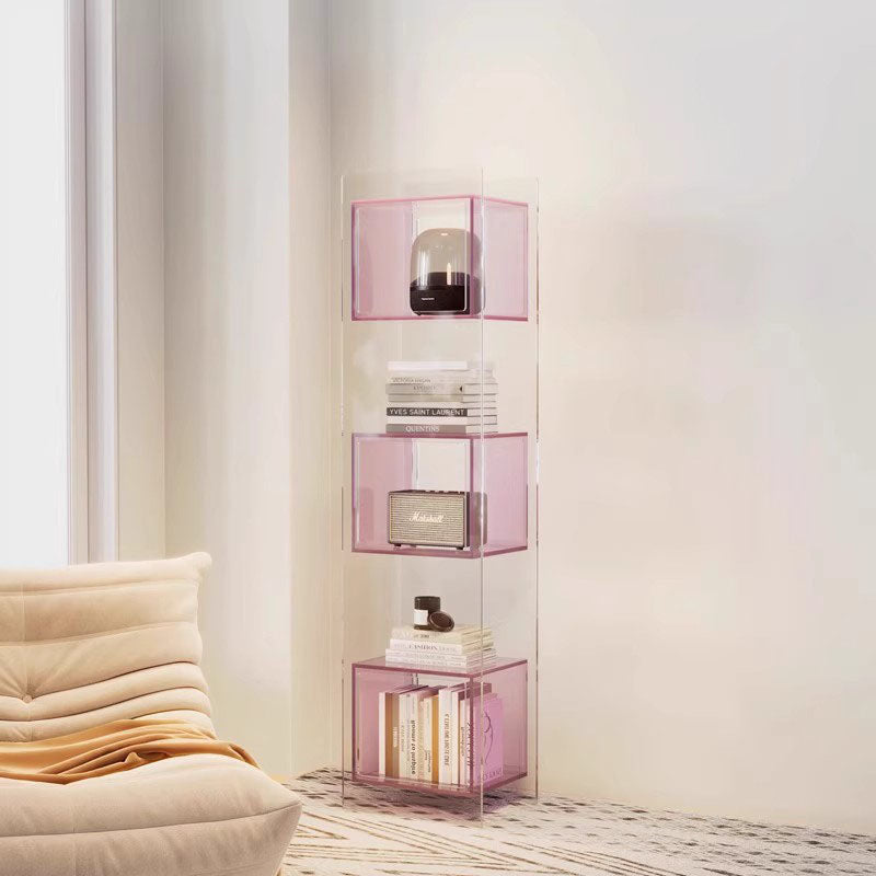 Modern Minimalist Acrylic Rectangular Storage Shelf - 5 Tiers Open Display Bookcase For Living Room & Home Office