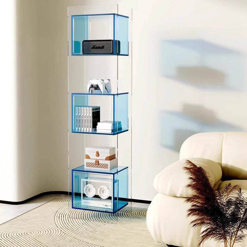 Modern Minimalist Acrylic Rectangular Storage Shelf - 5 Tiers Open Display Bookcase For Living Room & Home Office