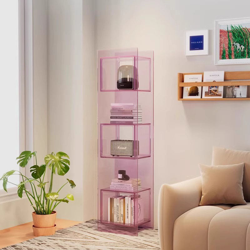 Modern Minimalist Acrylic Rectangular Storage Shelf - 5 Tiers Open Display Bookcase For Living Room & Home Office