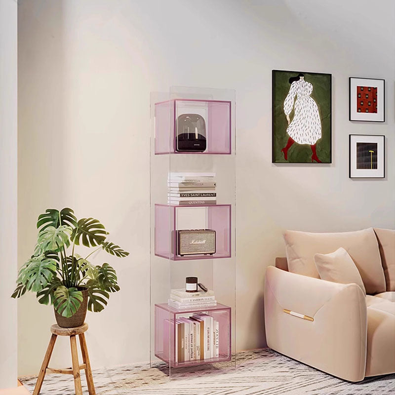 Modern Minimalist Acrylic Rectangular Storage Shelf - 5 Tiers Open Display Bookcase For Living Room & Home Office