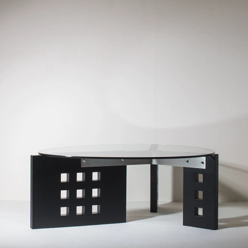 Modern Minimalist Tempered Glass Stainless Steel Solid Wood Oval Coffee Table With Perforated Base Single-Tier Table For Living Room