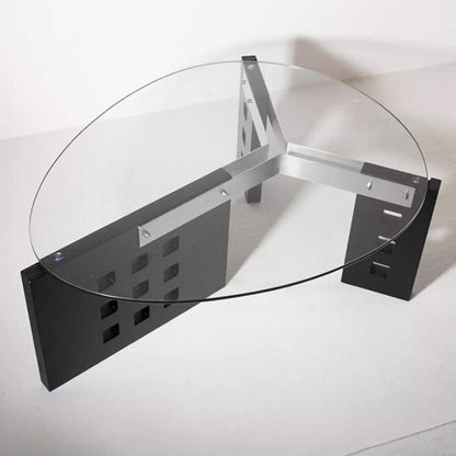 Modern Minimalist Tempered Glass Stainless Steel Solid Wood Oval Coffee Table With Perforated Base Single-Tier Table For Living Room