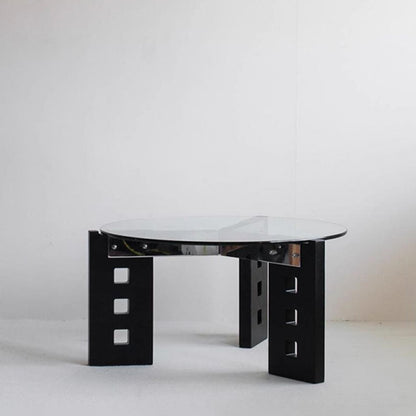 Modern Minimalist Tempered Glass Stainless Steel Solid Wood Oval Coffee Table With Perforated Base Single-Tier Table For Living Room