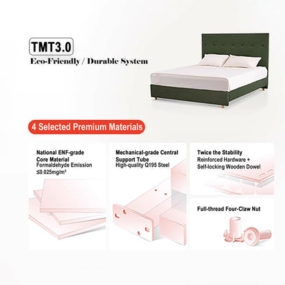 Removable Covers Beech Wood Bed Frame - Retro Customizable & Eco-Friendly Bed