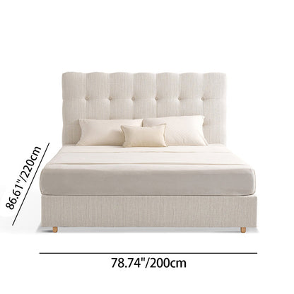 Modern Cream Soft Upholstered Headboard Fabric Bed Frame - Minimalist Elegant Clean Edges Bed For Your Bedroom