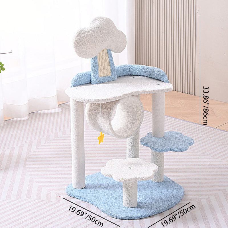 Contemporary Creative Round Medium-Density Fiberboard Velvet Fabric Hemp Rope 1-Condo 2/3-Perch Cat Tree For Living Room