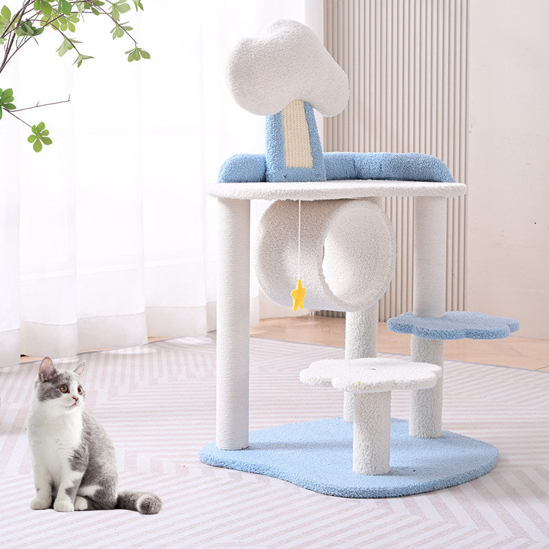 Contemporary Creative Round Medium-Density Fiberboard Velvet Fabric Hemp Rope 1-Condo 2/3-Perch Cat Tree For Living Room