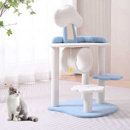 Contemporary Creative Round Medium-Density Fiberboard Velvet Fabric Hemp Rope 1-Condo 2/3-Perch Cat Tree For Living Room