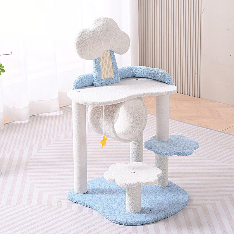 Contemporary Creative Round Medium-Density Fiberboard Velvet Fabric Hemp Rope 1-Condo 2/3-Perch Cat Tree For Living Room