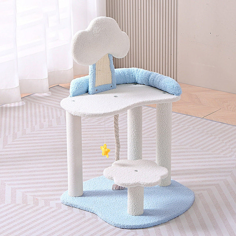 Contemporary Creative Round Medium-Density Fiberboard Velvet Fabric Hemp Rope 1-Condo 2/3-Perch Cat Tree For Living Room