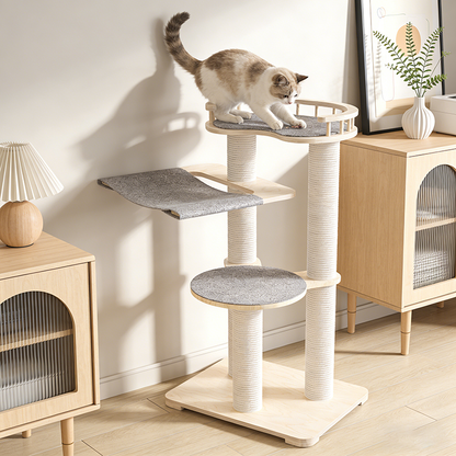 Contemporary Scandinavian Round Plywood Felt Paper Rope Cat Tree For Bedroom