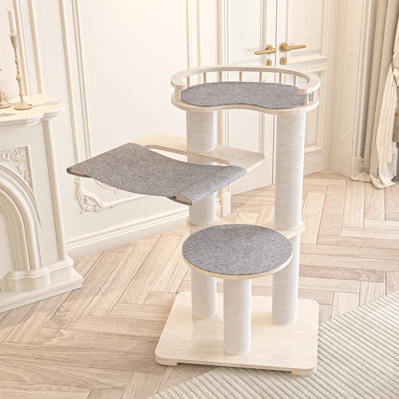 Contemporary Scandinavian Round Plywood Felt Paper Rope Cat Tree For Bedroom