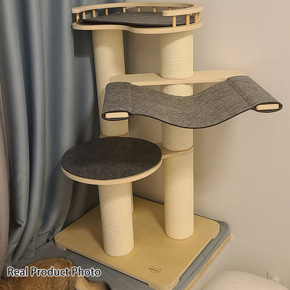 Contemporary Scandinavian Round Plywood Felt Paper Rope Cat Tree For Bedroom