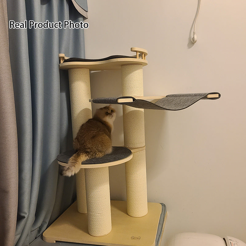 Contemporary Scandinavian Round Plywood Felt Paper Rope Cat Tree For Bedroom