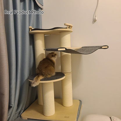 Contemporary Scandinavian Round Plywood Felt Paper Rope Cat Tree For Bedroom