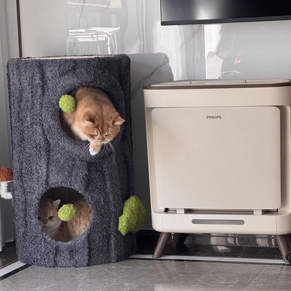 Contemporary Creative Round Medium-Density Fiberboard Velvet Fabric Sisal 1/2-Condo 1-Perch Cat Tree For Bedroom
