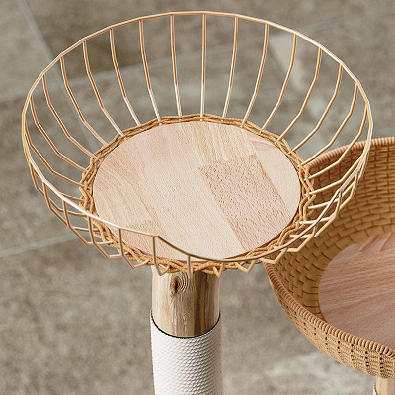 Traditional Japanese Round Rubberwood Natural Fruitwood Sisal 1-Condo 2-Perch Cat Tree For Bedroom