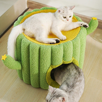 Contemporary Creative Round Velvet Fabric Hemp Rope 1-Condo Cat Bed For Bedroom