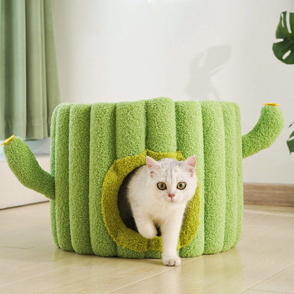 Contemporary Creative Round Velvet Fabric Hemp Rope 1-Condo Cat Bed For Bedroom