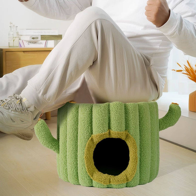 Contemporary Creative Round Velvet Fabric Hemp Rope 1-Condo Cat Bed For Bedroom