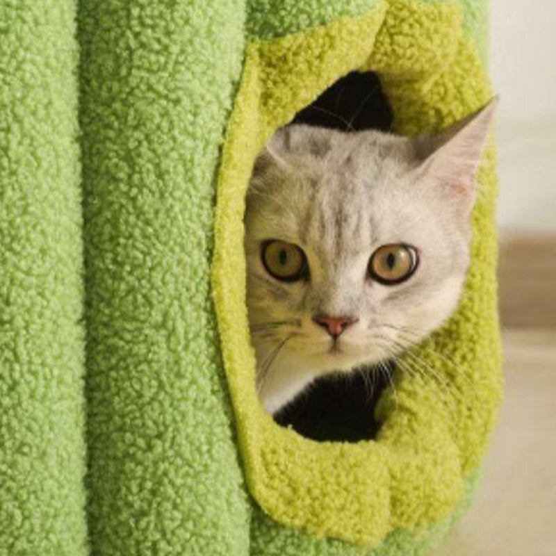 Contemporary Creative Round Velvet Fabric Hemp Rope 1-Condo Cat Bed For Bedroom