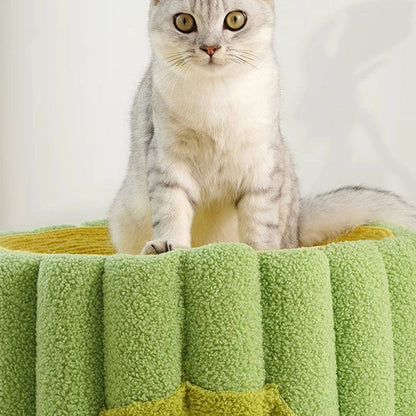 Contemporary Creative Round Velvet Fabric Hemp Rope 1-Condo Cat Bed For Bedroom