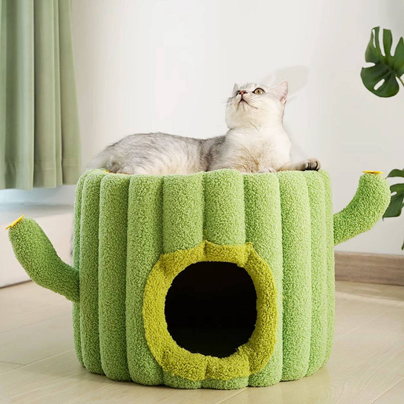 Contemporary Creative Round Velvet Fabric Hemp Rope 1-Condo Cat Bed For Bedroom