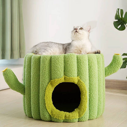 Contemporary Creative Round Velvet Fabric Hemp Rope 1-Condo Cat Bed For Bedroom