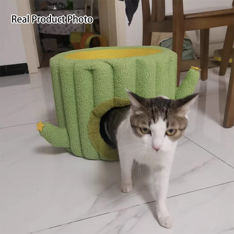 Contemporary Creative Round Velvet Fabric Hemp Rope 1-Condo Cat Bed For Bedroom