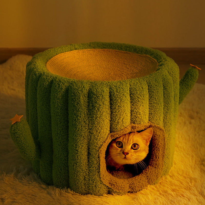 Contemporary Creative Round Velvet Fabric Hemp Rope 1-Condo Cat Bed For Bedroom