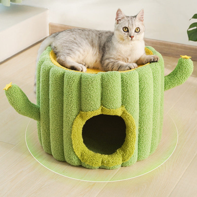 Contemporary Creative Round Velvet Fabric Hemp Rope 1-Condo Cat Bed For Bedroom