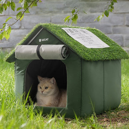 Contemporary Creative House-Shaped Oxford Fabric Non-Woven Fabric Anti-Slip Dotted Fabric PE Outdoor Waterproof Cat Bed Dog Bed With Door Curtain For Garden